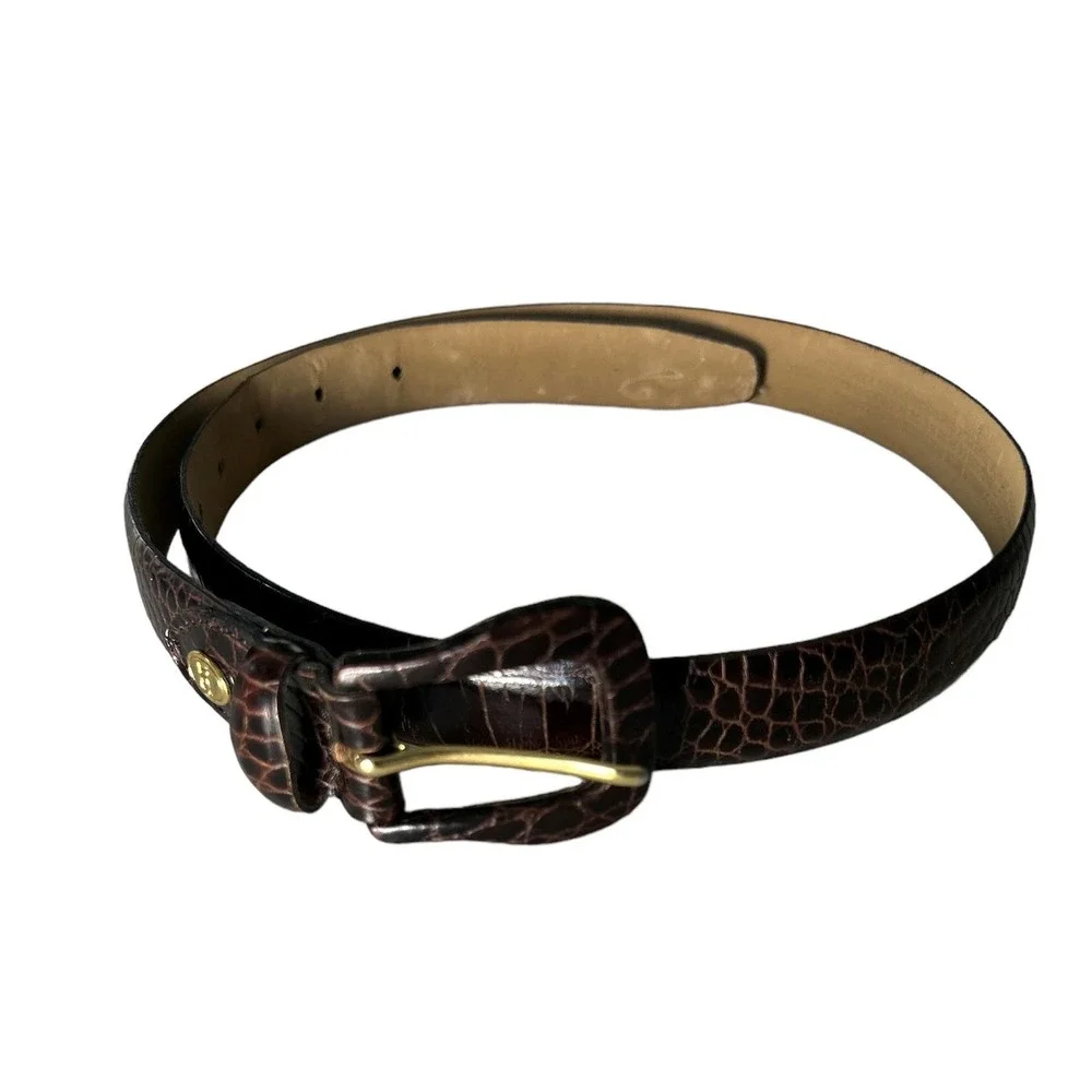 Liz‎ Claiborne Womens Size Medium Brown Alligator Print Genuine Leather Belt